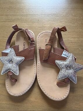 Carter's Brown Gladiator Sandals with Pink Glitter Star Accents